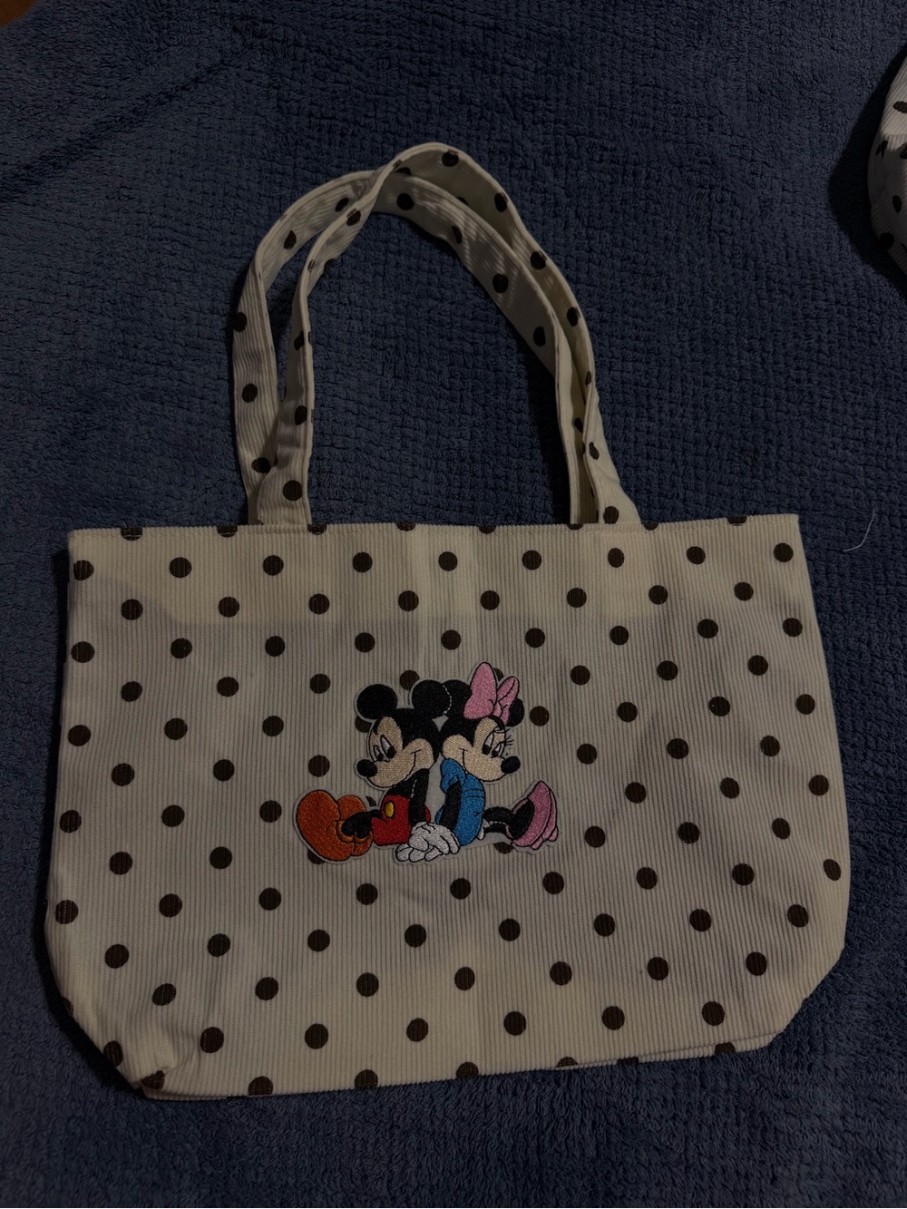 Disney Cream Polka Dot Tote with Mickey & Minnie Embroidery